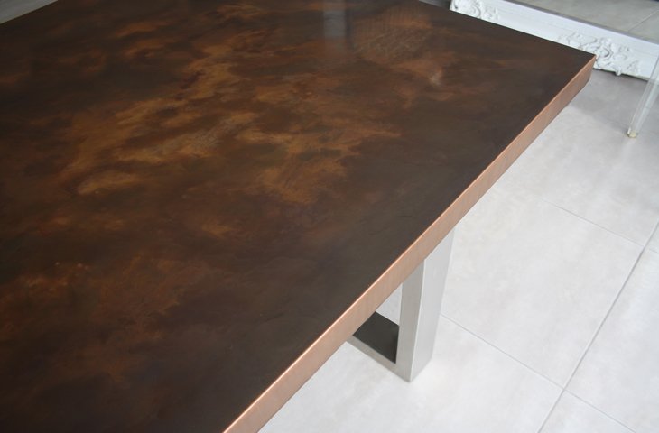Aged Copper Dining Table Close Up By Mac Wood Aged Copper Dining Table Close Up By Mac Wood